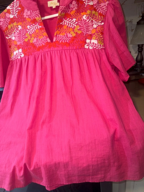 Layerz Clothing Tops - Embroidered Pink Peasant Top - Vibrant Floral Yoke